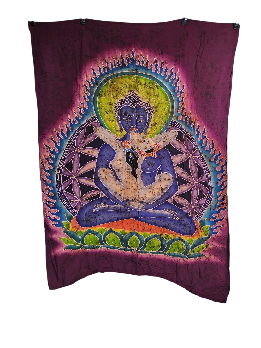 Sacred Union Buddhist Wall Hanging Batik Yoga Rod Pocket Curtain Tapestry 42"